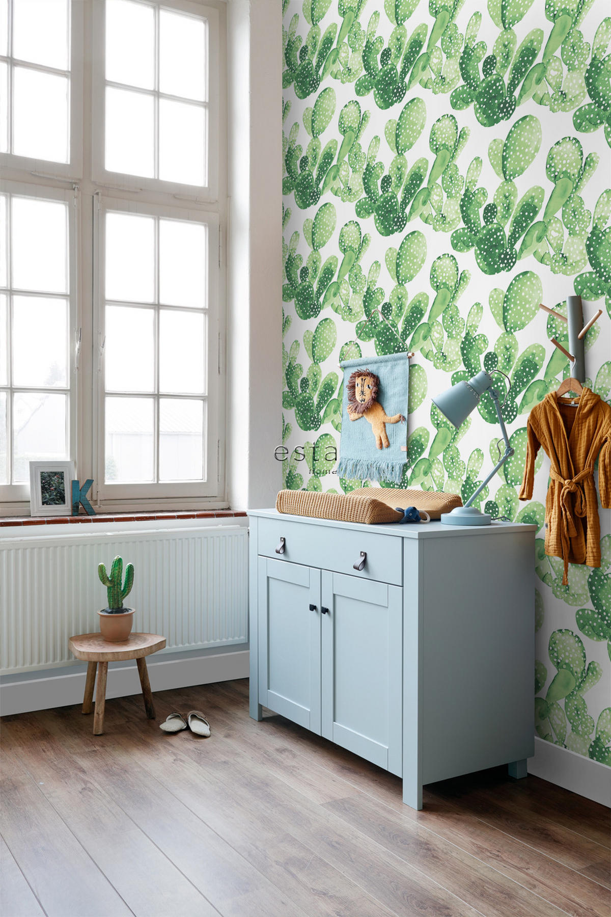 TAPETE gemalte Kakteen in Blüte 53 cm x 10.05 m - Grün, Papier (53/1000cm) - ESTAhome