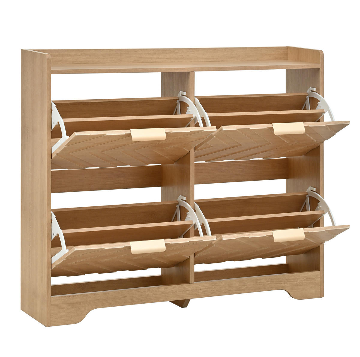 SCHUHSCHRANK 105/24/90 cm mit 4 Klappfächern, 3D-Strukturfront und Ablagefläche, MDF, Natur - Naturfarben, Holzwerkstoff (105/90/24cm) - Redom