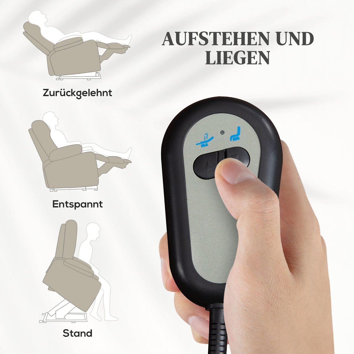 FERNSEHSESSEL mit Aufstehhilfe Elektrisch, Relaxsessel mit Liegefunktion Beige - Beige/Schwarz, Textil/Metall (90/96/66cm) - HOMCOM
