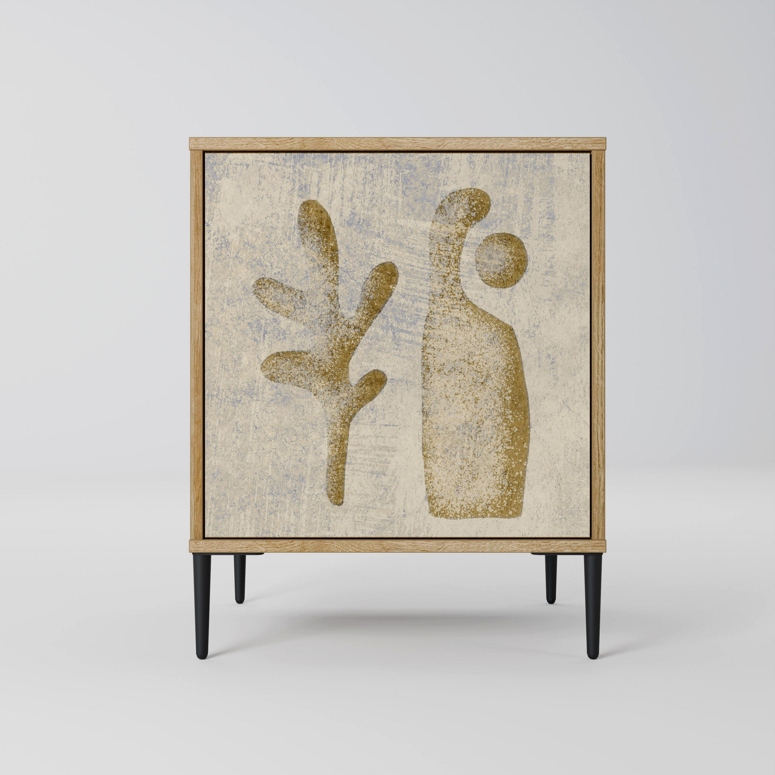 SIDEBOARD SAND SCULPTURES, Eichefarben, 57,5x42x72,5 cm, Schwarze Metallfüße - Eichefarben/Multicolor, Holzwerkstoff/Metall (57.5/72.5/42cm) - SpaceRebels