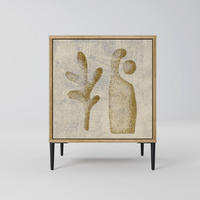 SIDEBOARD SAND SCULPTURES, Eichefarben, 57,5x42x72,5 cm, Schwarze Metallfüße - Eichefarben/Multicolor, Holzwerkstoff/Metall (57.5/72.5/42cm) - SpaceRebels