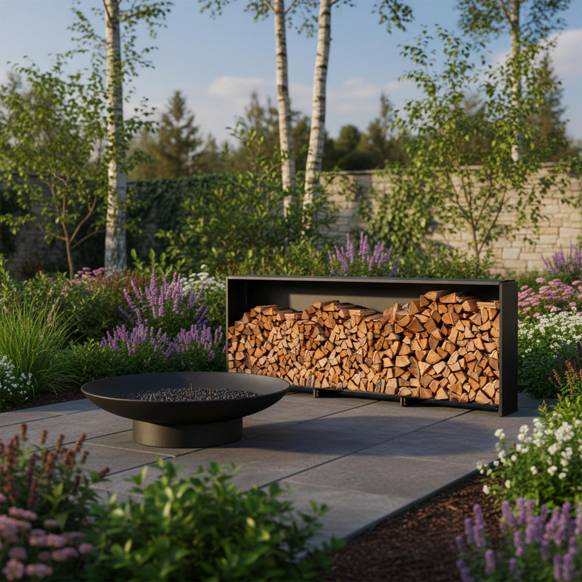 KAMINHOLZREGAL - Schwarz, Textil/Metall (322/110/29cm) - Relaxdays