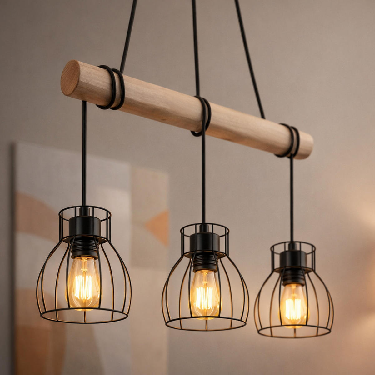 HÄNGELEUCHTE MINA Holzoptik Braun - Braun, Holz (50/14/140cm) - Globo Lighting