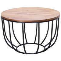 COUCHTISCH in Industrial-Stil, Sheesham Massivholz, Metallgestell, Korbdesign, Rustikal - Schwarz/Braun, Holz/Metall (60/60/39cm) - KADIMA DESIGN