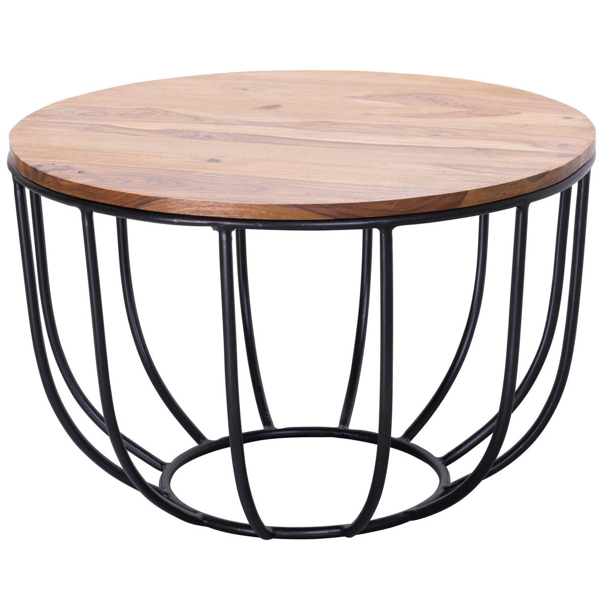 COUCHTISCH in Industrial-Stil, Sheesham Massivholz, Metallgestell, Korbdesign, Rustikal - Schwarz/Braun, Holz/Metall (60/60/39cm) - KADIMA DESIGN