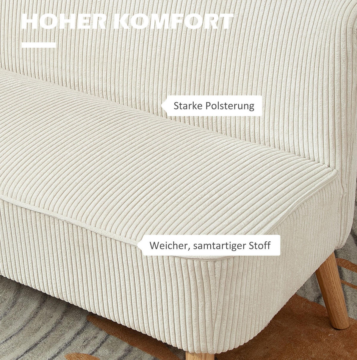SOFA 2-Sitzer mit Holzrahmen 117 cm Cremeweiß - Weiß, Holzwerkstoff (117/77/56.5cm) - Meubliv