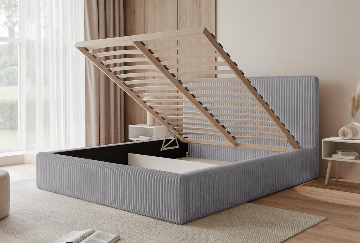 POLSTERBETT Fiugii 180x200 cm, Grau - Grau, Textil (180/200cm) - Fedve