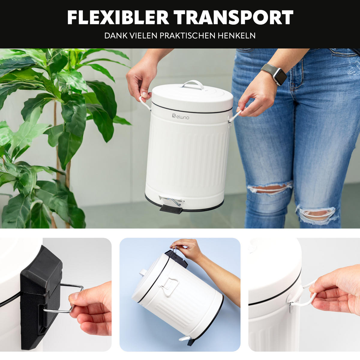 KOSMETIKEIMER Treteimer VINTAGE, 5 Liter, aus Metall, weiß - Weiß, Metall (21/30.5/21cm) - eluno