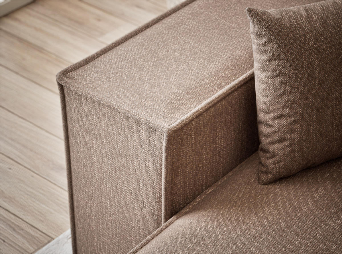 ECKSOFA MIT SCHLAFFUNKTION Zaya Hellbraun Webstoff - Hellbraun/Schwarz, Holz/Holzwerkstoff (255/148cm) - Maison de Reve