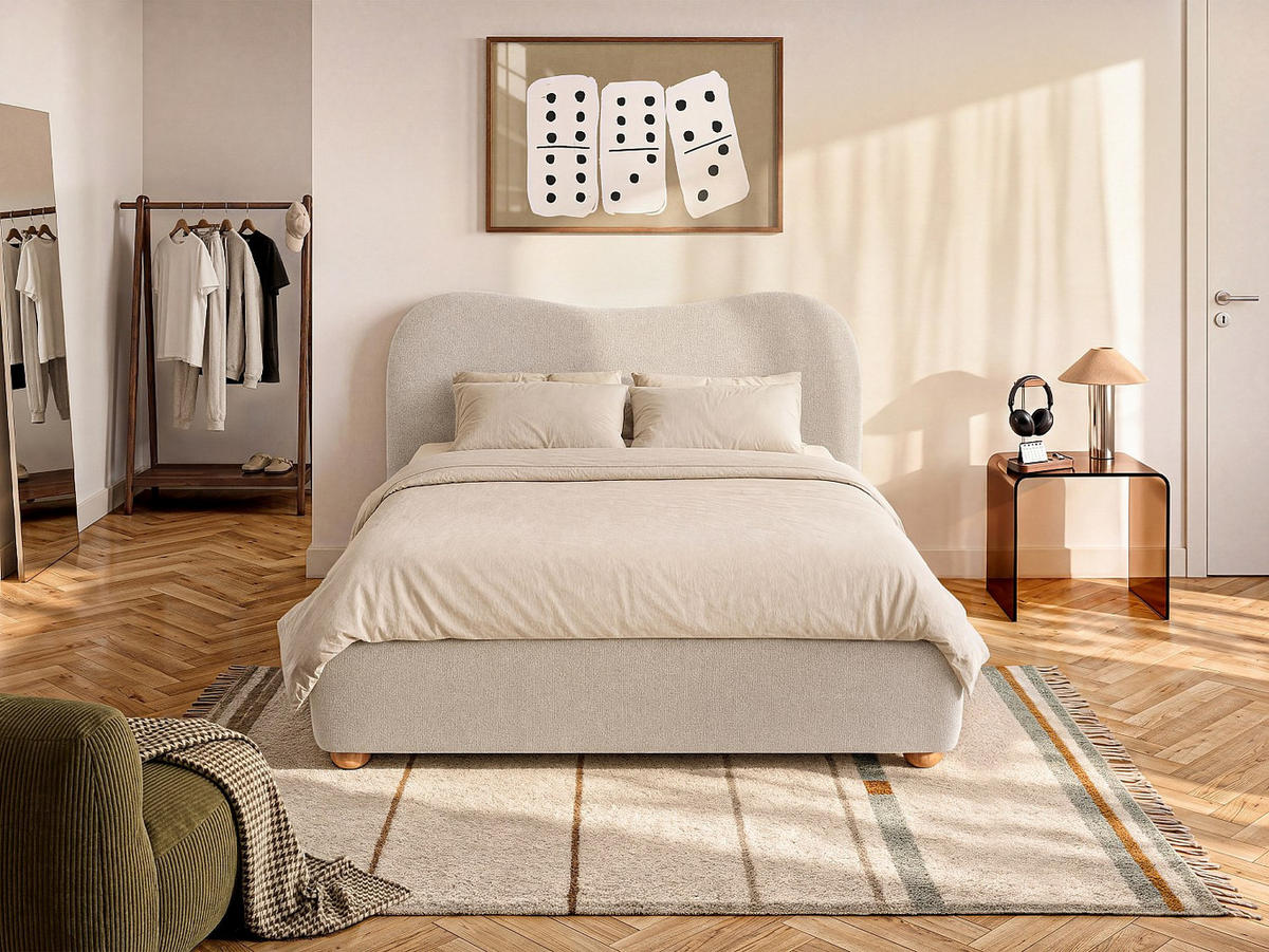 BETT mit Bettkasten - 2 Personen - stoff - beige Vanari - Weiß, Holz/Textil (160/200cm) - Vente-Unique