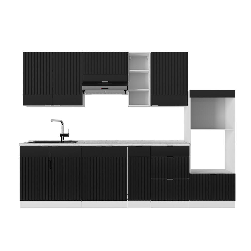 KÜCHENZEILE Fame-Line, Schwarz gestreift/Weiß, 280 cm, AP Marmor - Schwarz/Weiß, Holzwerkstoff (280/81.6/60cm) - Vicco