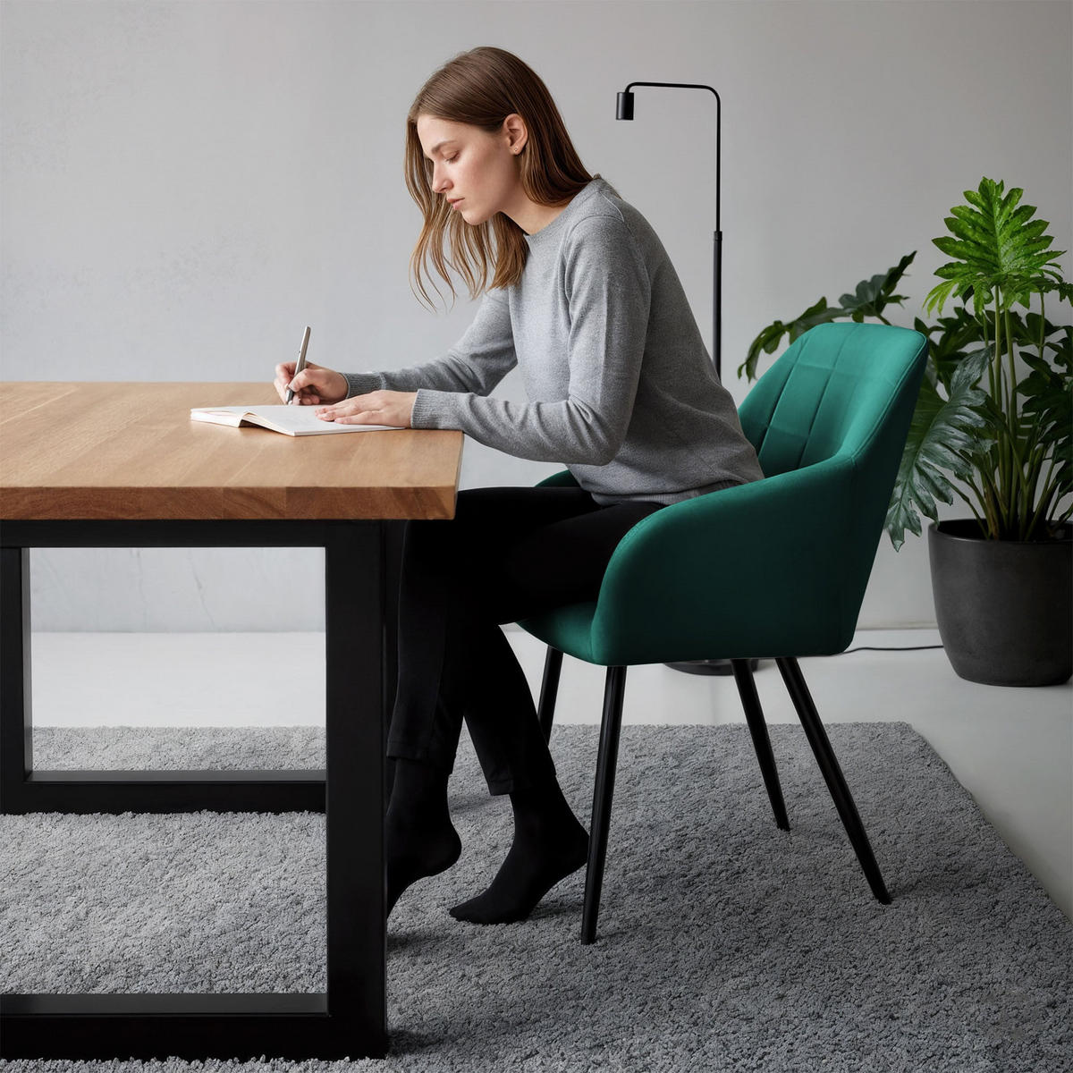 POLSTERSTUHL 6er Set, Metallbeine Grün, Schwarz, x 54/82/58 - Schwarz/Grün, Textil (54/82/58cm) - RAUMHIRSCH FURNITURE