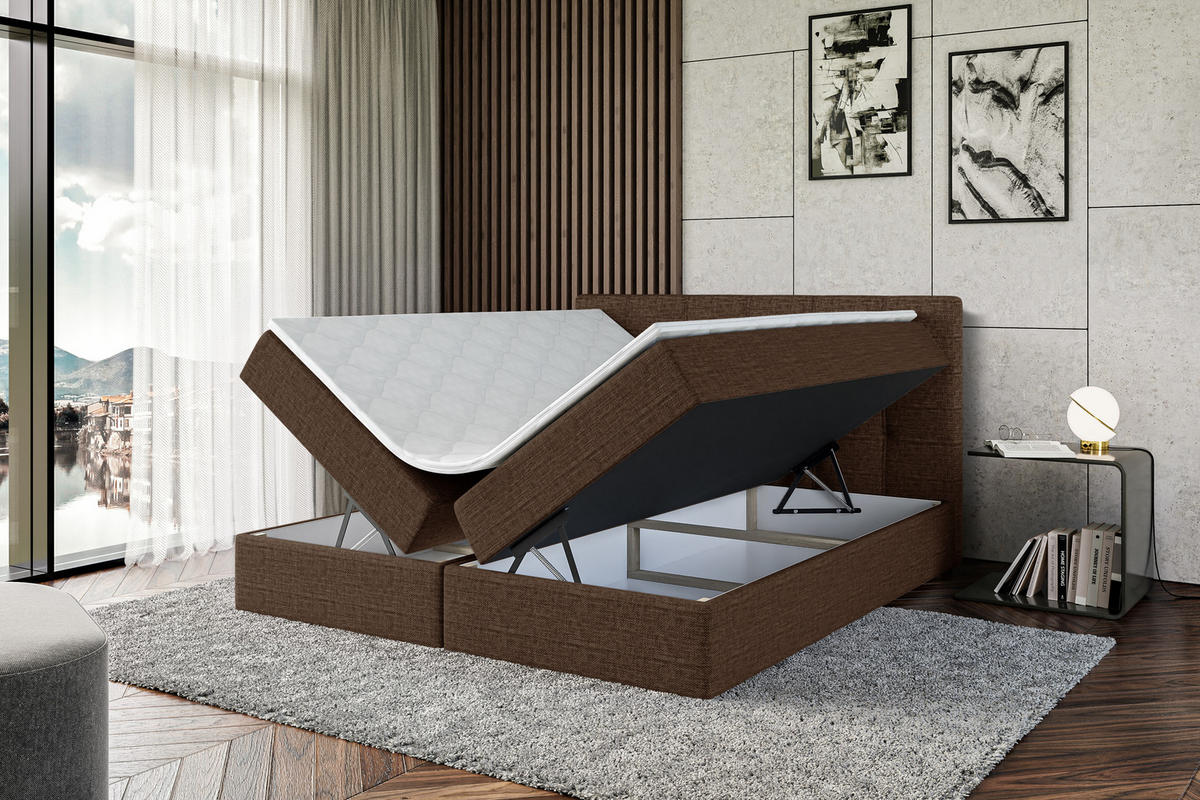 BOXBETT mit Matratze H3 und Lattenrost - MARCE - 160x200 Braun - Braun, Holzwerkstoff (160/200cm) - ALTDECOR