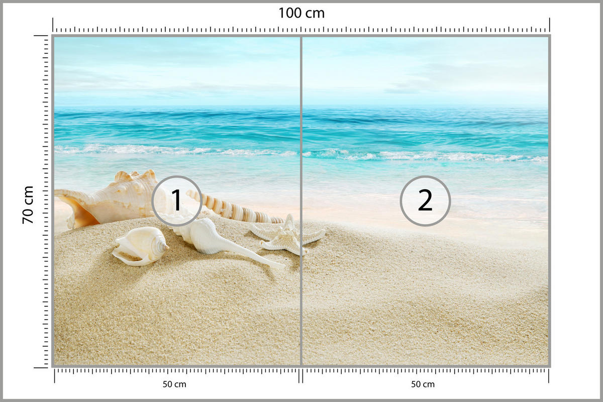 FOTOTAPETA Pre Kúpeľňu Mušle Pláž Piesok Vlny More 100 x 70 cm - biela/béžová, papier (100/70cm) - Muralo
