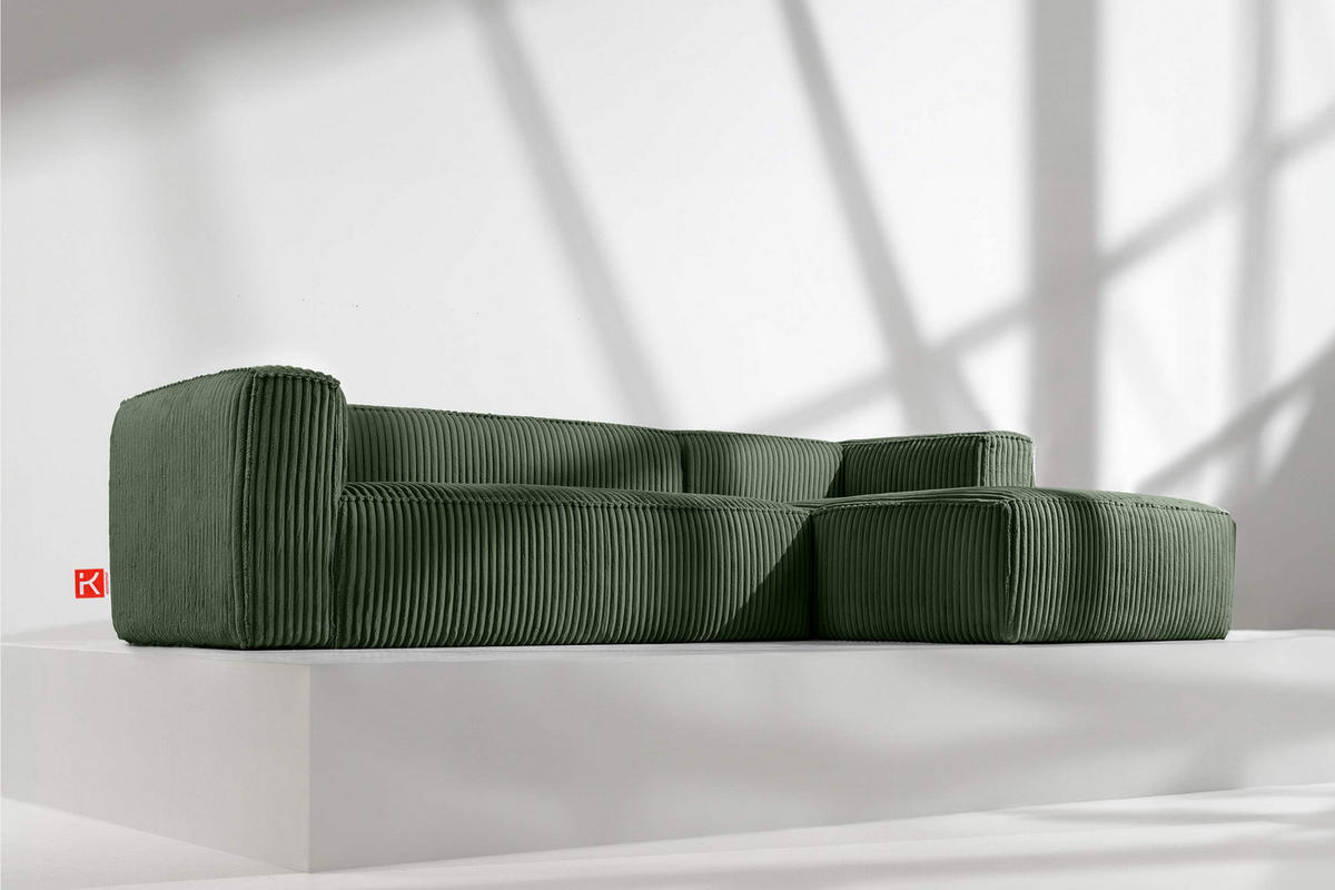 ECKSOFA-RECHTS FEROX Modern, Cord-Stoff, dunkelgrün - Dunkelgrün, Textil (305/175cm) - KONSIMO®
