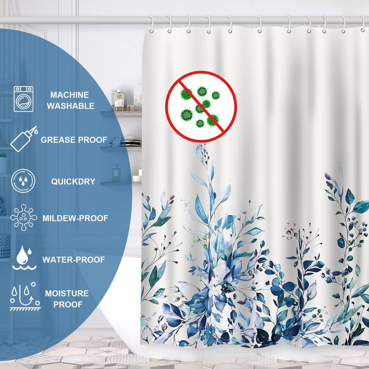 DUSCHVORHANG 180 x 180 cm 100% Polyester für Badewanne und Badezimmer waschbar schimmelresistent antibakteriell - Multicolor, Textil (180/180cm) - MCBOSON
