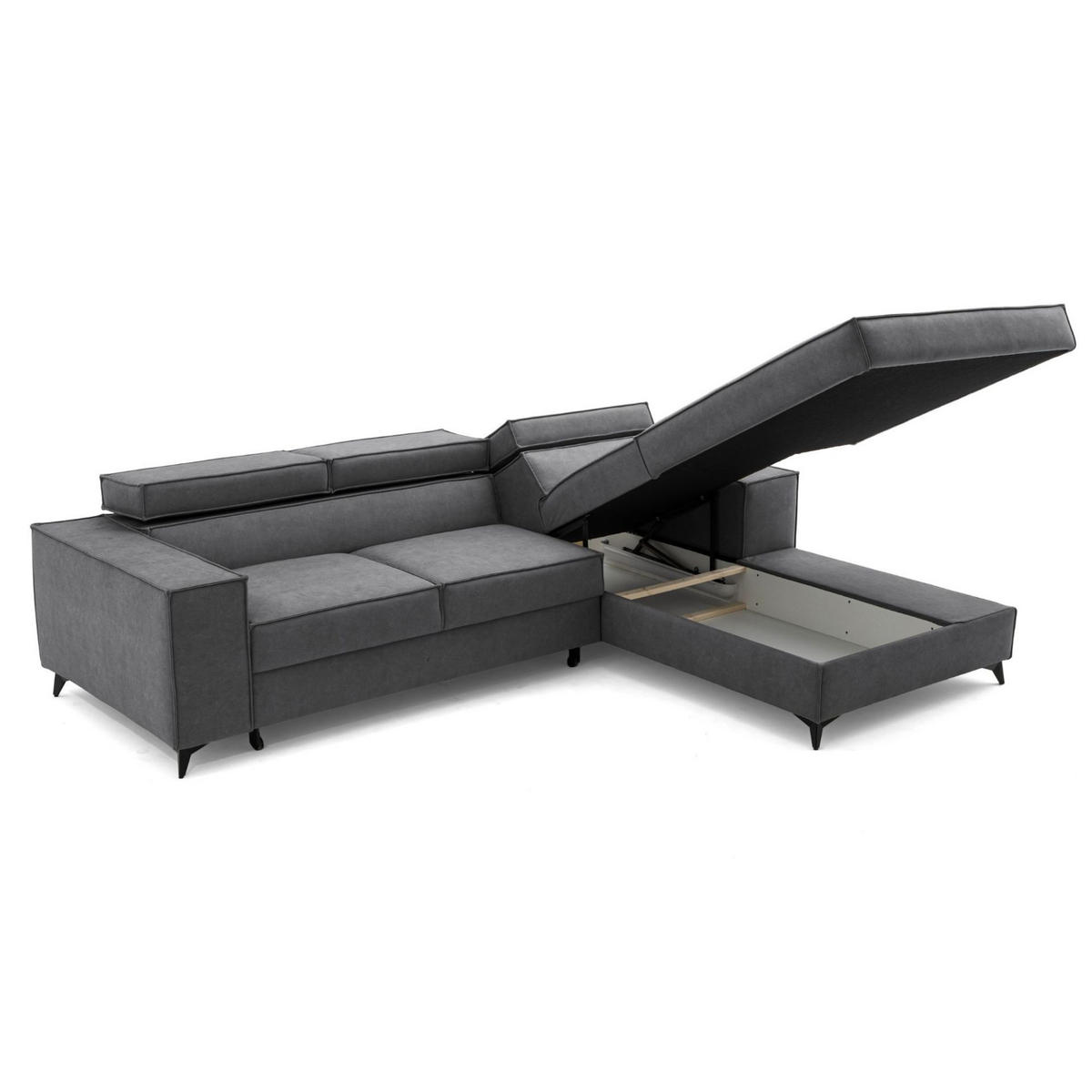 ECKSOFA PURE S Rechts mit Schlaffunktion 127x215 Velours Grau - Schwarz/Grau, Holz/Textil (204/281cm) - Muffo