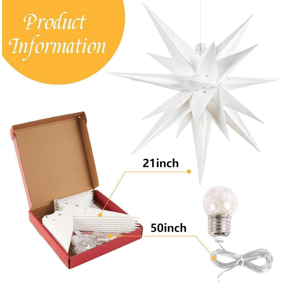 WEIHNACHTSSTERN 58 cm Hängend mit Timer Batteriebetrieben - Gelb, Papier (35/5/34cm)