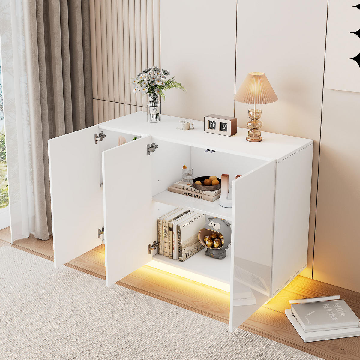 SIDEBOARD LED Weiß Hochglanz 120x40x75cm Stauraum Modern - Weiß, Holzwerkstoff (40/75/120cm) - FLIEKS