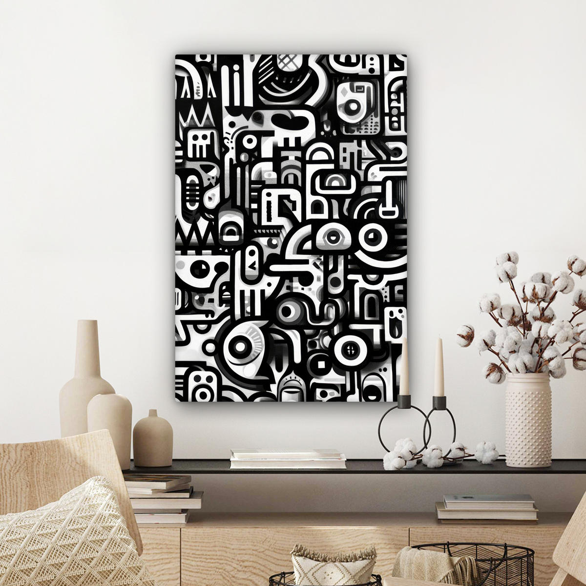 LEINWANDBILD Symbole - Abstrakt - Grafik - Schwarz Wanddeko 40x60 cm - Schwarz, Textil (40/60cm) - MuchoWow
