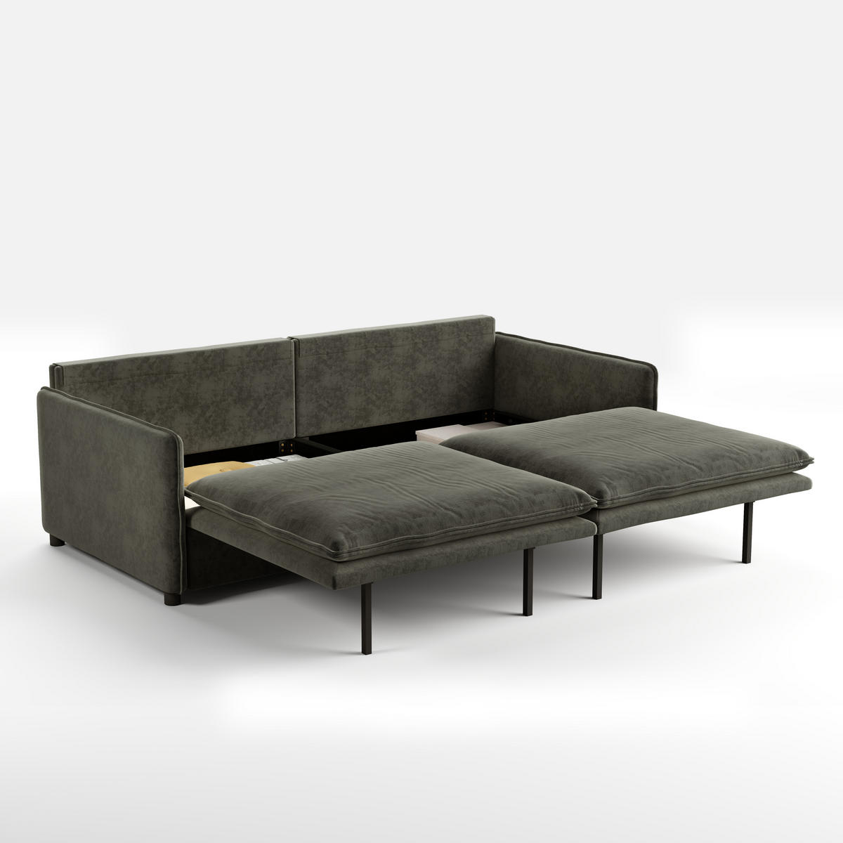 SCHLAFSOFA 3-in-1 ausziehbar mit Staufach, DE-42857, Dunkelgrau - Dunkelgrau, Holzwerkstoff (206/86/91cm) - ComfortXL