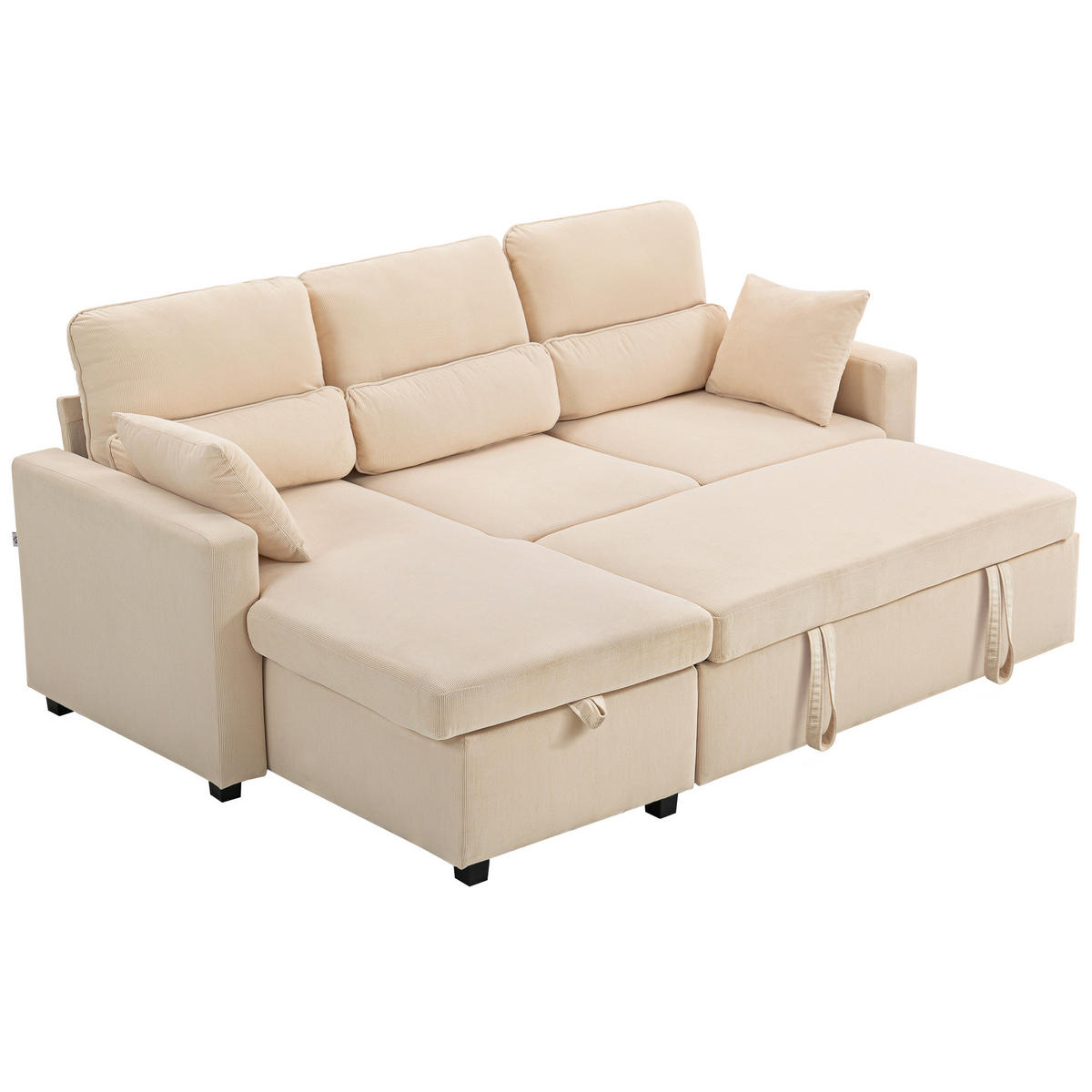 ECKSOFA DE-08202 L-förmig mit Stauraum & Kissen Beige - Beige, Metall (135/205cm) - ComfortXL