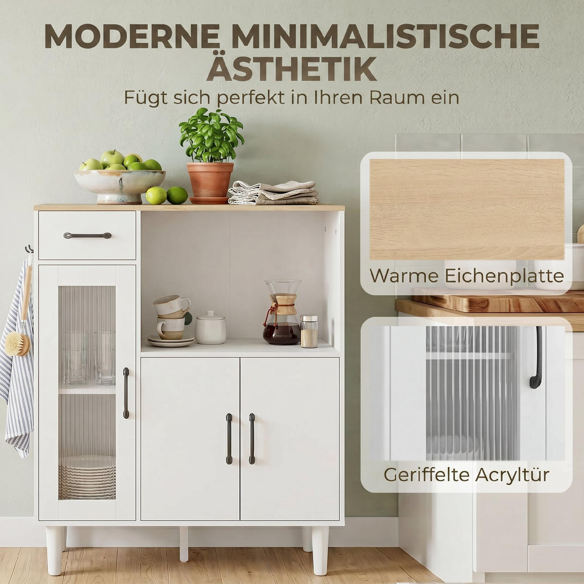 SIDEBOARD Spanplatte Acryl Weiß - Weiß, Holzwerkstoff (34/91/80cm) - HOMCOM