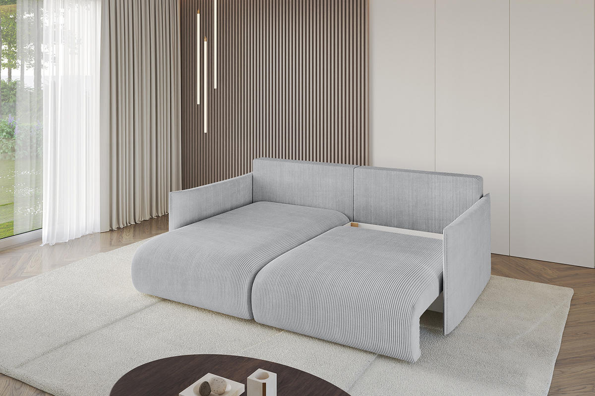 ECKSOFA mit Schlaffunktion und Bettkasten ONESK-L 208x165x40 Grau Cord - Grau, Holzwerkstoff/Kunststoff (208/165cm) - ALTDECOR