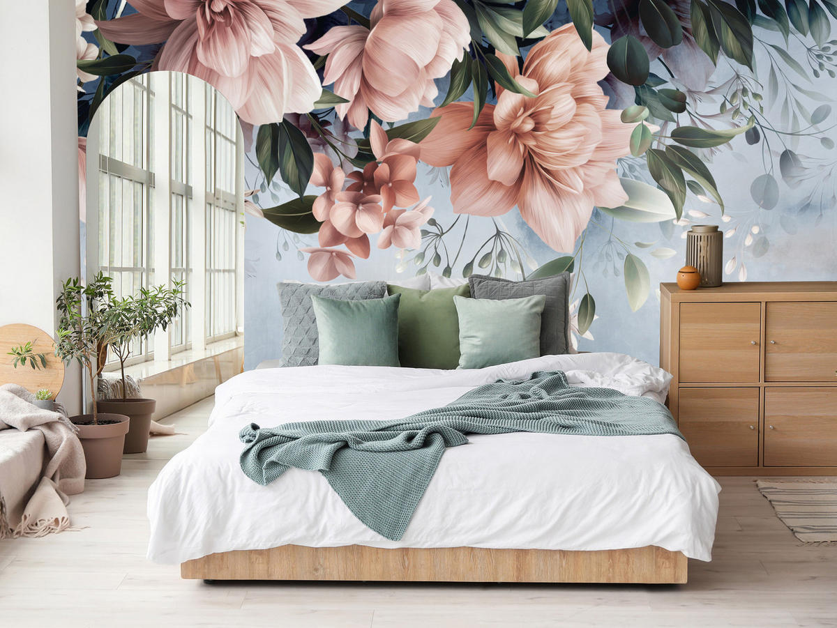 FOTOTAPETA Pre Spálňu Kvety Listy Príroda Rastliny 250 x 175 cm - biela/zelená, papier (250/175cm) - Muralo