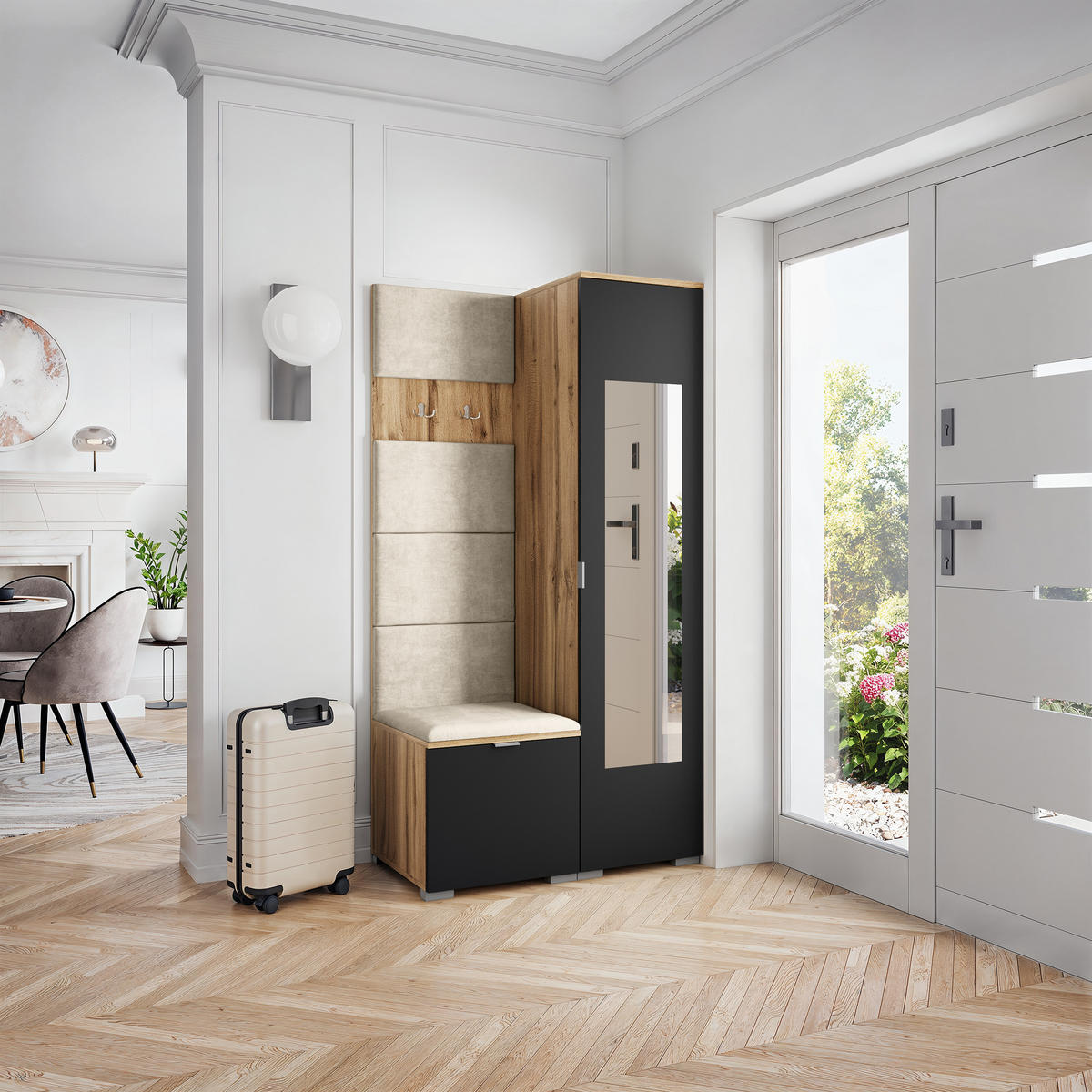 GARDEROBENSCHRANK VIRA 95/181/51 cm Modern Eiche Wotan - Ecru/Eiche Wotan, Holzwerkstoff (95/181/51cm) - MASSENO