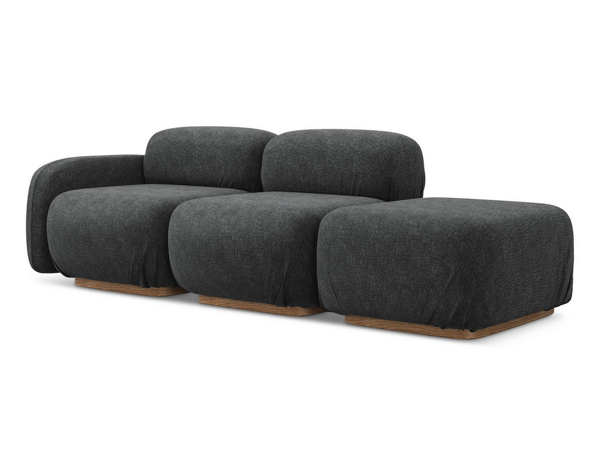 3-SITZER SOFA Rechts Chenille Stoff Grau - Dunkelgrau/Braun, Holz/Textil (258/73/95cm) - Makamii