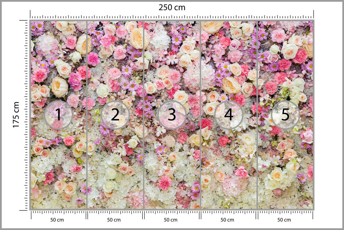 FOTOTAPETE für Schlafzimmer Rosen Pfingstrosen Blumenvielfalt Boho 250x175 - Beige/Gelb, Papier (250/175cm) - Muralo