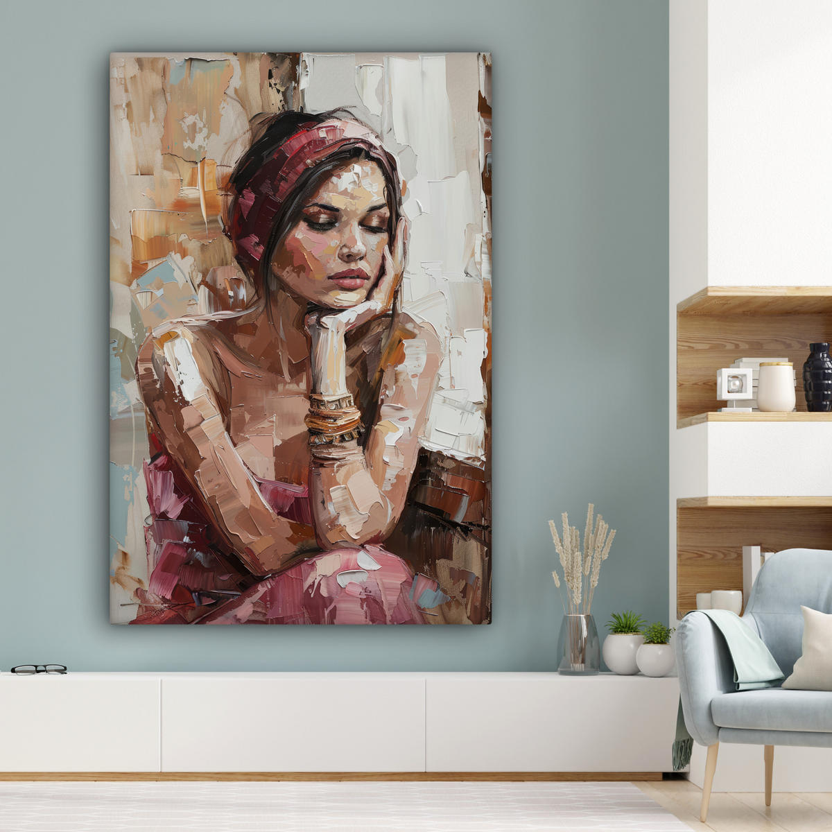 LEINWANDBILD Frau - Lackierung - Porträt - Modern Deko Groß 90x140 cm - Altrosa, Textil (90/140cm) - MuchoWow