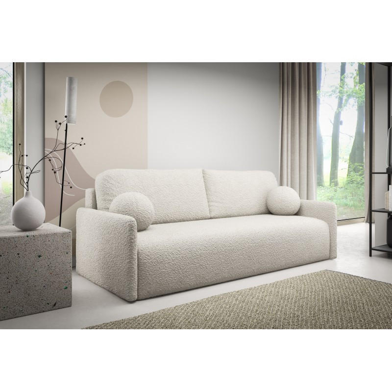 SCHLAFSOFA GLOV, Sofa mit Schlaffunktion und Bettkasten, Farbe: milchig, Bouclé-Stoff - Creme, Textil (206/95/87cm) - Sepro Meble