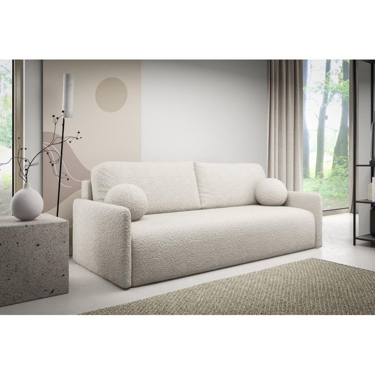 SCHLAFSOFA GLOV, Sofa mit Schlaffunktion und Bettkasten, Farbe: milchig, Bouclé-Stoff - Creme, Textil (206/95/87cm) - Sepro Meble