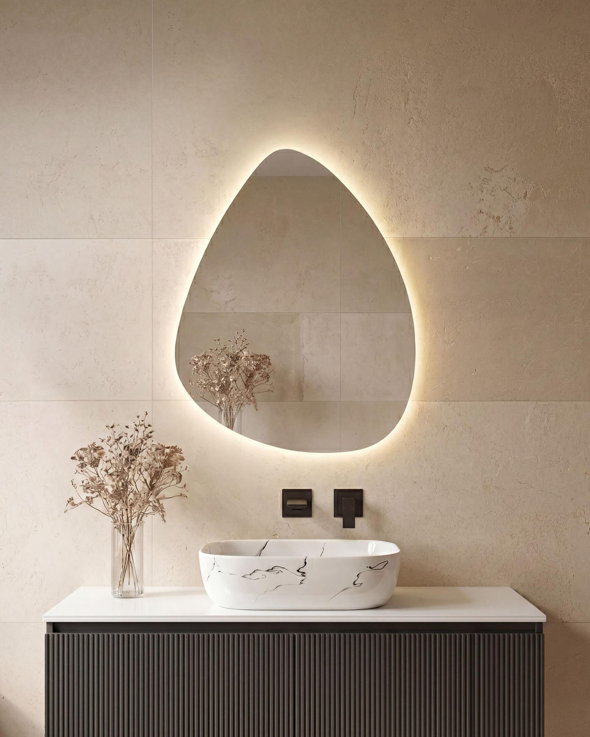 OGLINDĂ DE BAIE CU LED 70/90 cm argintie Lugny - argintiu, sticlă (70/90/1cm) - Beliani