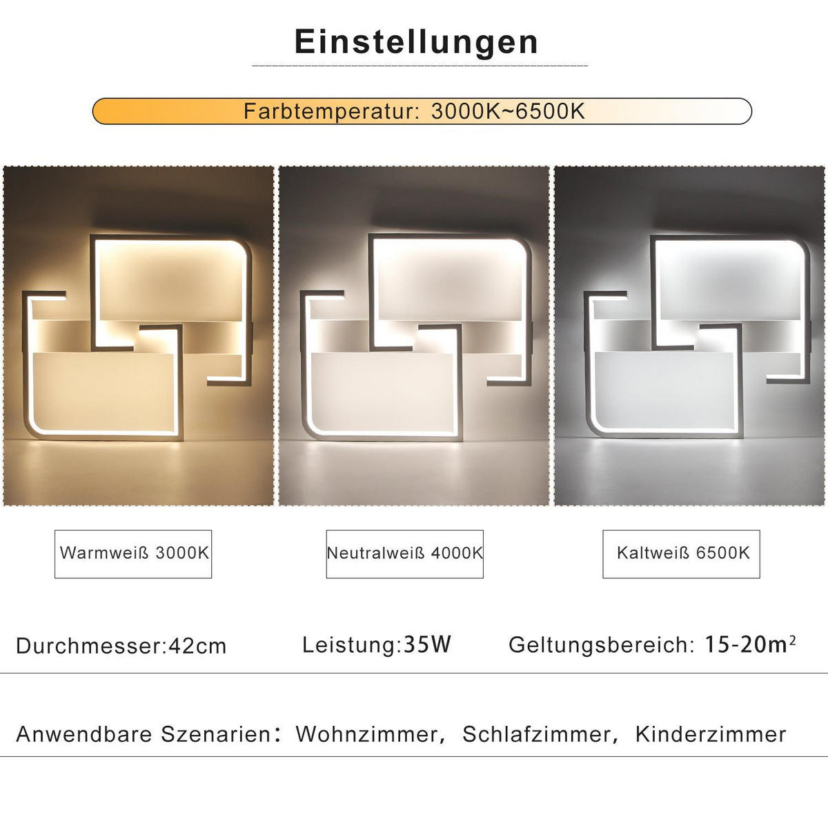 LED-DECKENLEUCHTE Eisengraf 37/5/42 cm - Weiß, Metall (42/37/5cm) - ZMH
