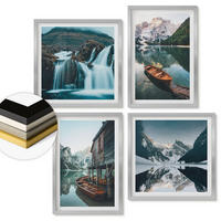 WANDBILDER 4er Set - 50x50 cm & 40x60 cm Silberner Rahmen - Spiegelung der Boote auf Bergseen - Silberfarben, Kunststoff (50/50cm) - ArtPrintCave