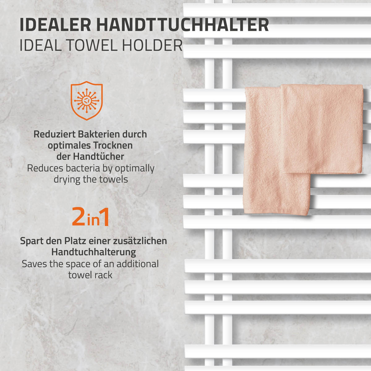 BADHEIZKÖRPER elektrisch Iron EM 500x1600 mm Weiß mit Heizstab 900W - Weiß, Metall (50/160/3cm) - LuxeBath