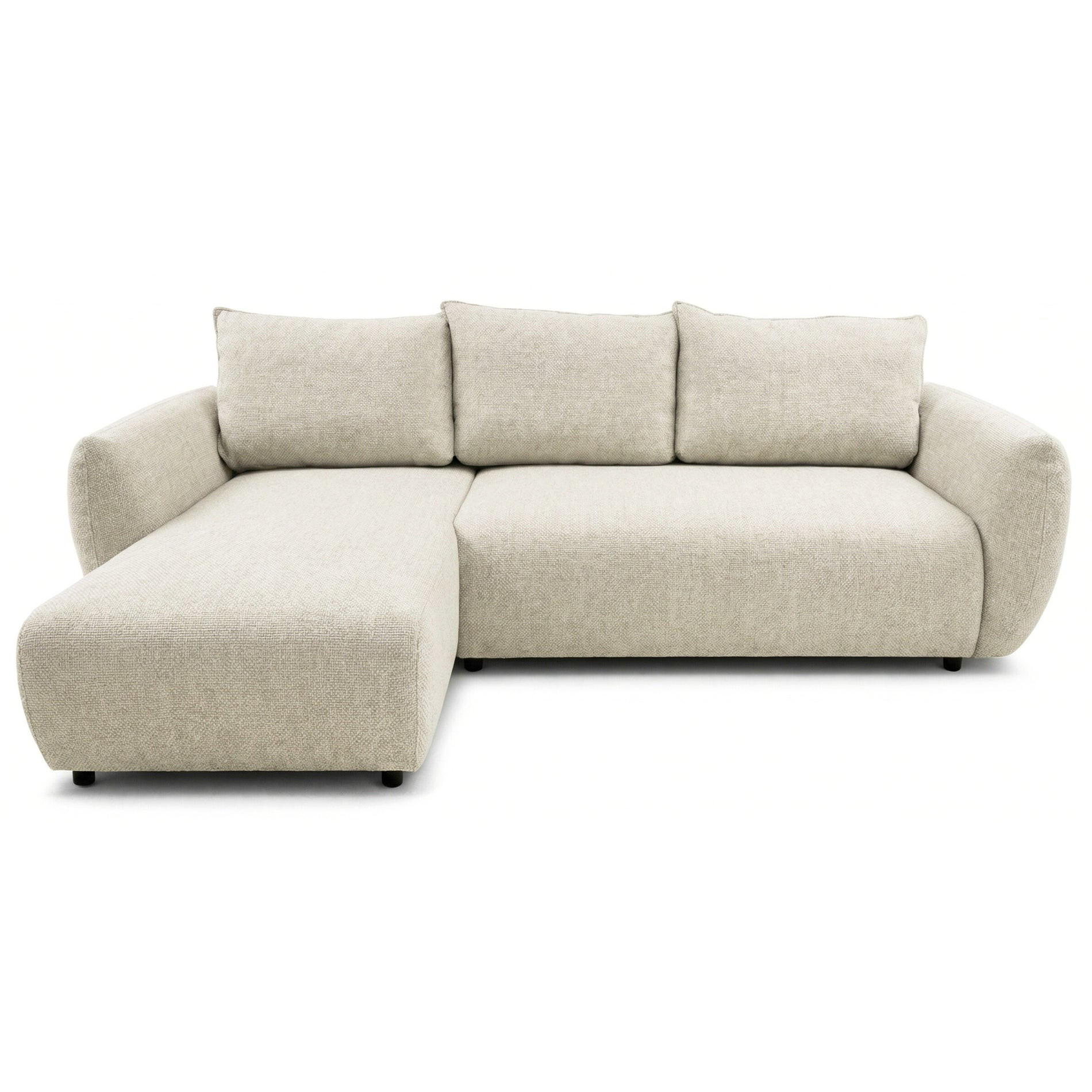 ECKSCHLAFSOFA Zordo HELLBEIGER CHENILLE LINKS MIT ZWEI BETTKÄSTEN - Ecru/Schwarz, Kunststoff/Textil (256/170cm) - Selsey