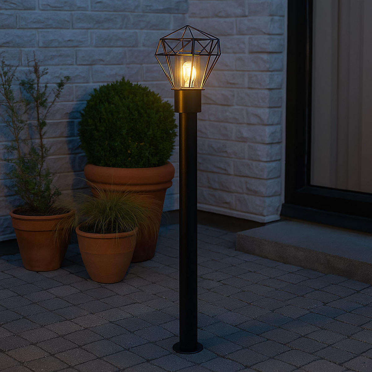 LED STEHLEUCHTE Gitter Edelstahl Schwarz - Schwarz, Metall (22.5/25.5/100cm) - Globo Lighting