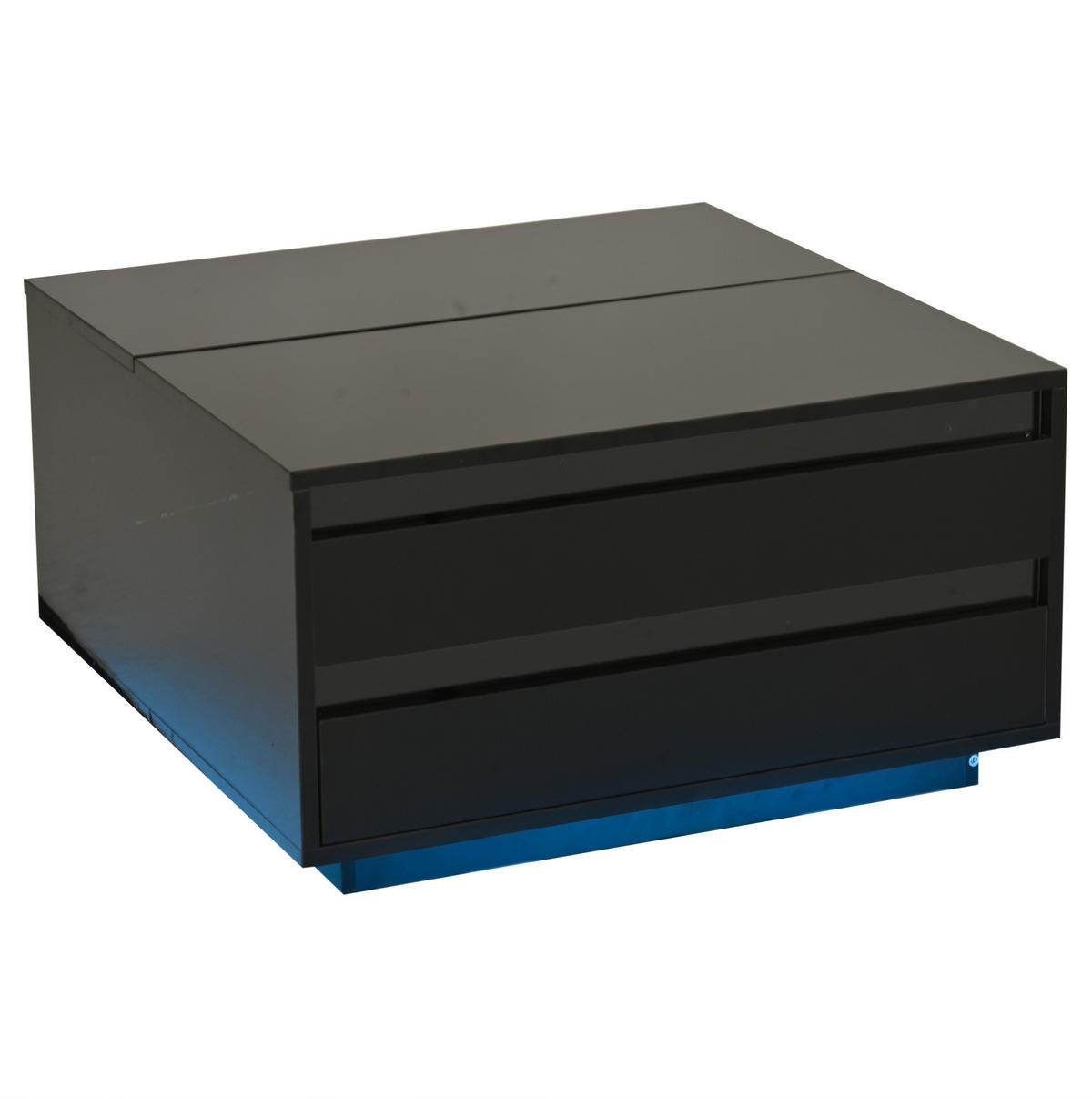 COUCHTISCH mit Hubplatte 70x70 cm Hochglanz Schwarz mit LED und Schublade - Schwarz, Holzwerkstoff (70/70/38cm) - Meubliv