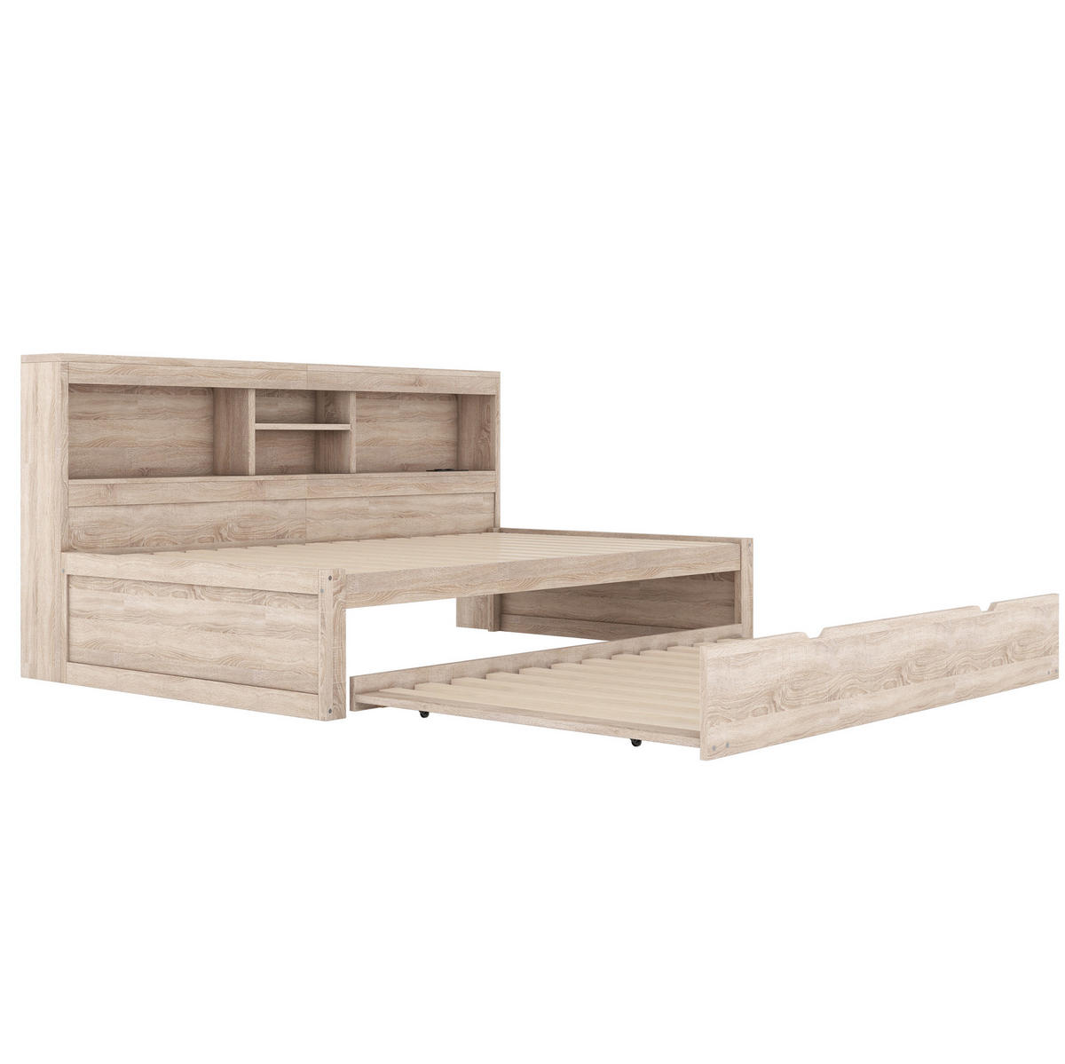 MULTIFUNKTIONSBETT 90/200 cm Natur mit LED-Beleuchtung und Steckdose USB-Anschlüssen - Naturfarben, Holzwerkstoff (90/200cm) - OKWISH