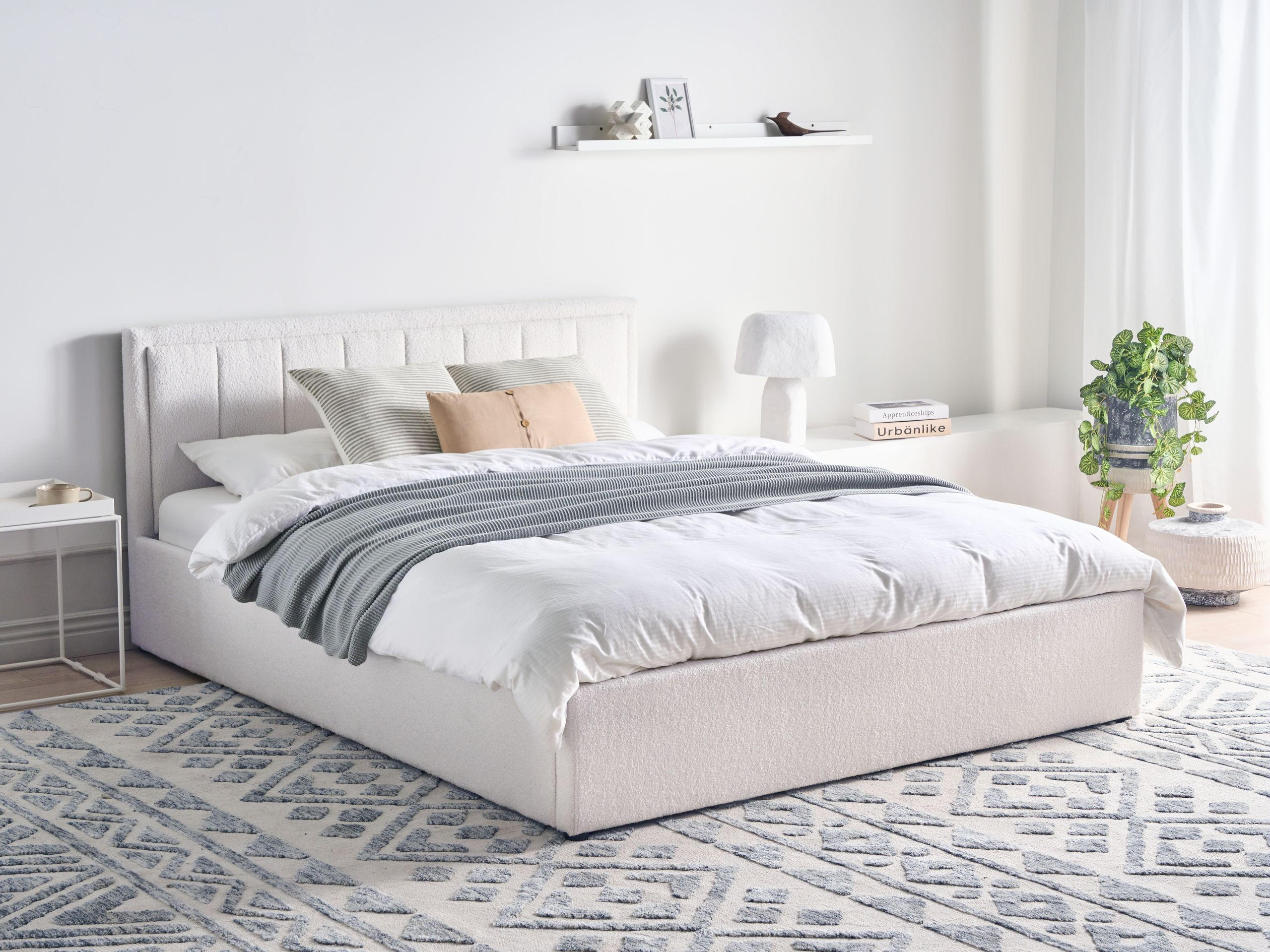 POLSTERBETT 160x200 cm Weiß Montlaur - Weiß, Textil (160/200cm) - Beliani