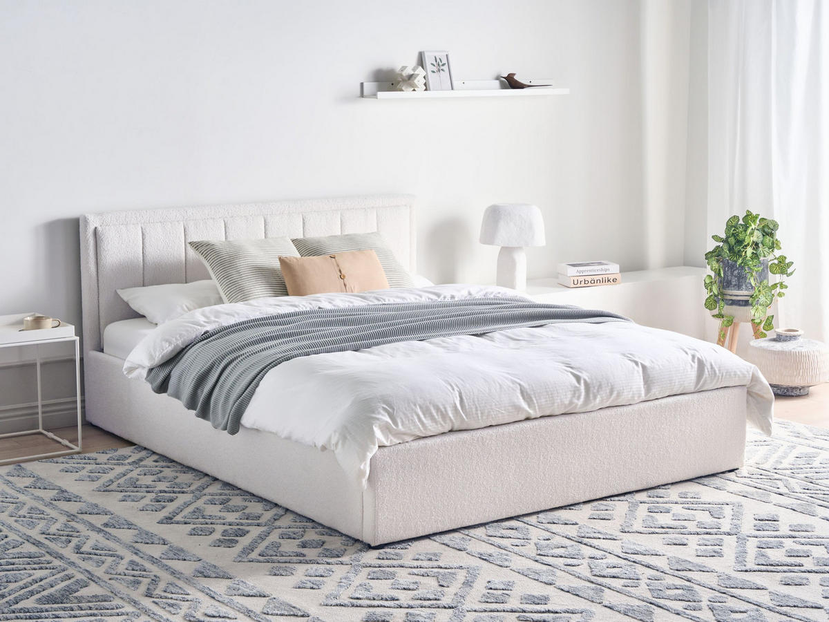 POLSTERBETT 160x200 cm Weiß Montlaur - Weiß, Textil (160/200cm) - Beliani