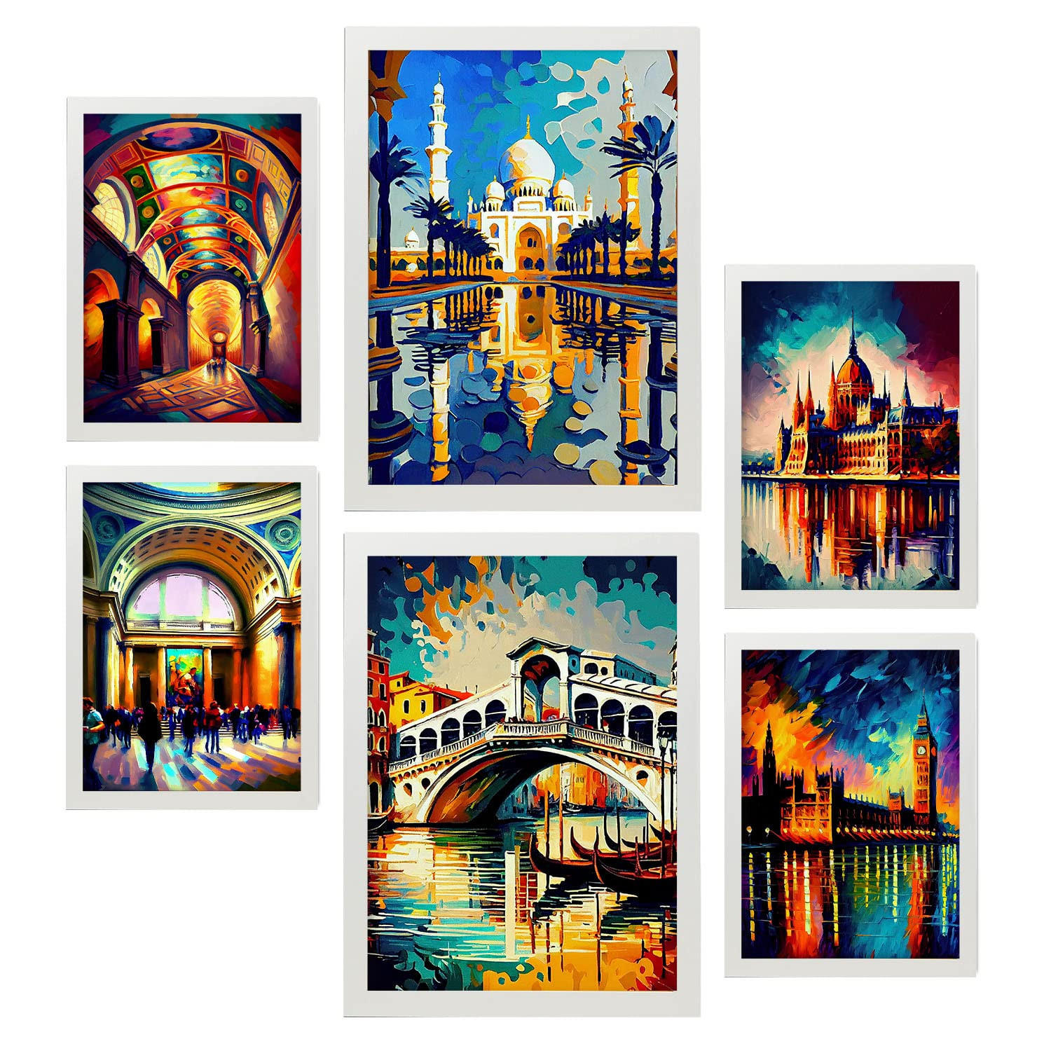 POSTER Set Mit 6 Fluss Im Ölgemälde Stil A3 & A4 Weißer Rahmen - Weiß, Papier (29/3cm) - Nacnic