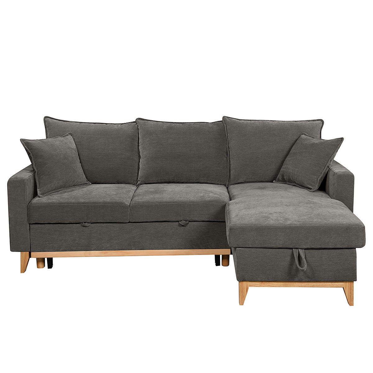 ECKSOFA mit Schlaffunktion - Flachgewebe - Hellbraun/Anthrazit, Holz/Textil (214/145cm) - home24