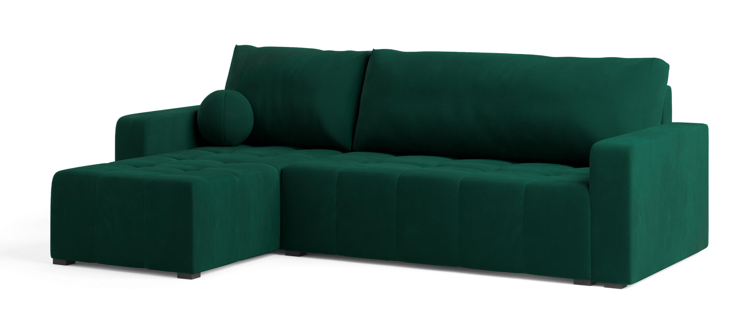 ECKSOFA VOLIRA Grün Plüsch-Stoff mit Schlaffunktion - Grün, Holz (230/143cm) - MASSENO