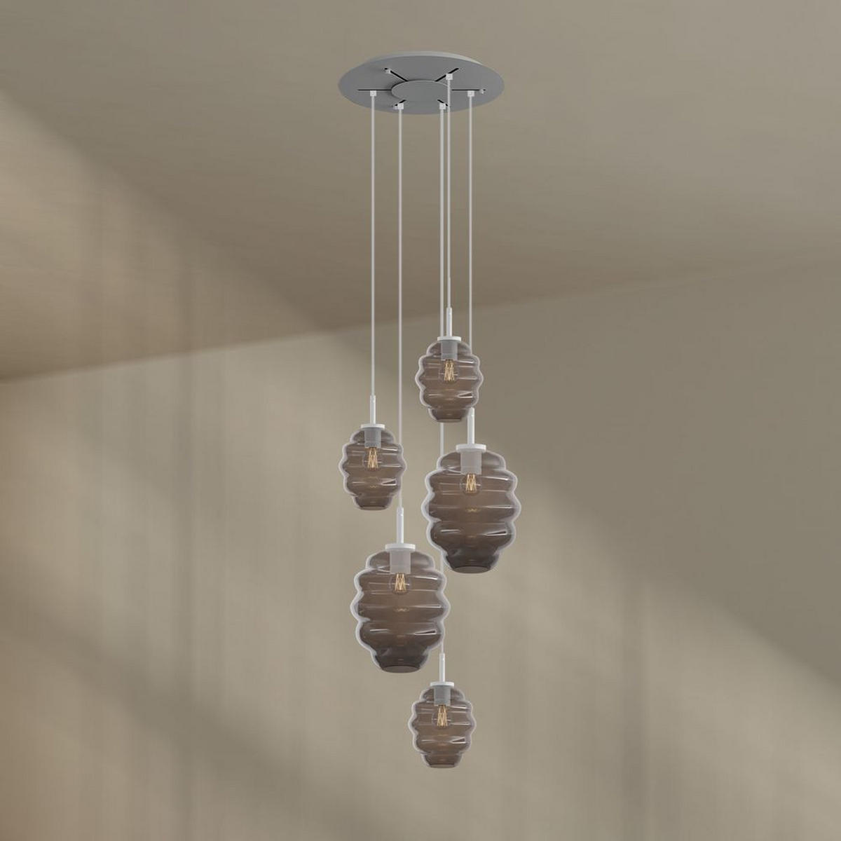 GALERIELEUCHTE Echos 5-flammig Braun Ø 18/25cm - Braun/Weiß, Glas (18/18/20cm) - s.luce