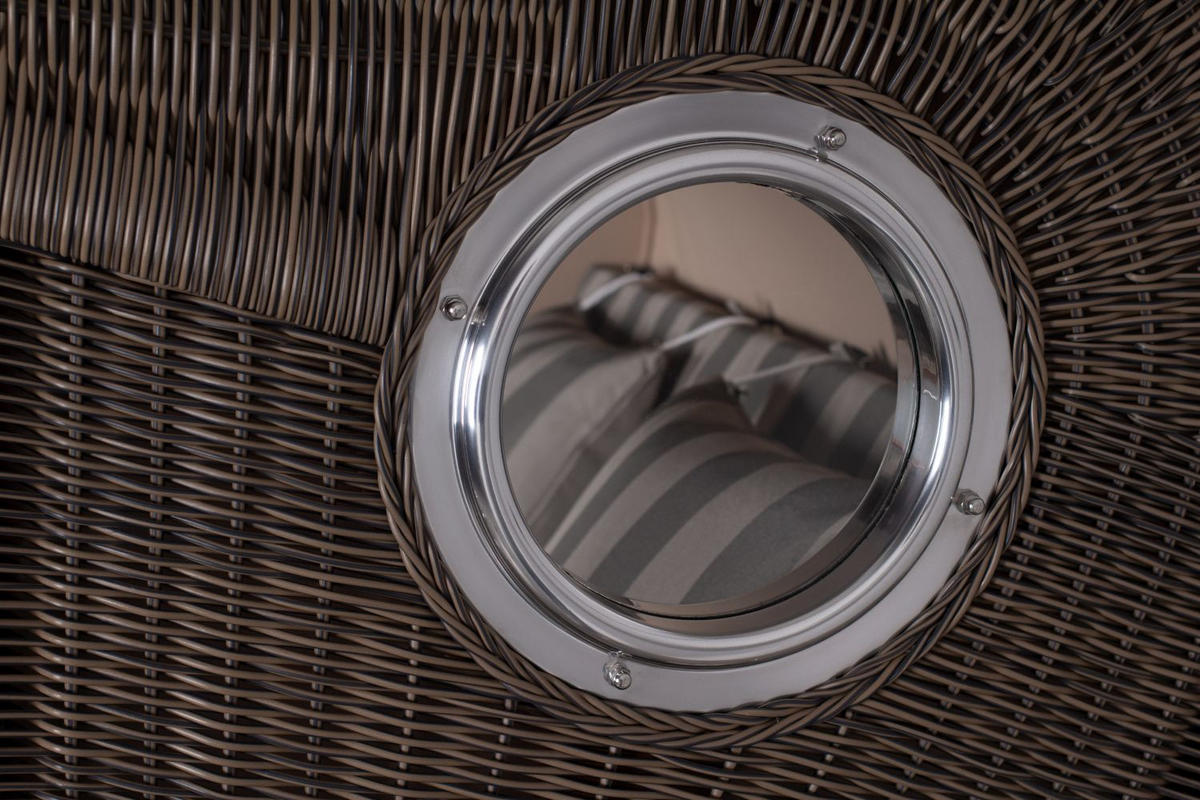 STRANDKORB Komplettset: Ammersee Mahagoni Bullauge - PE grau - Modell 537 - Grau, Holz/Kunststoff (125/165/80cm) - bene living